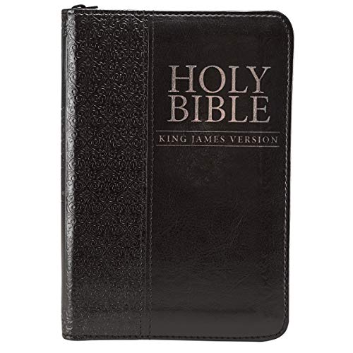 KJV Holy Bible, Mini Pocket Bible – Zippered Black Faux Leather Bible w/Ribbon Marker, King James Version