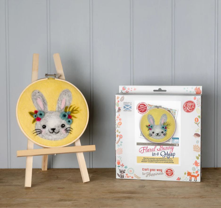 The Crafty Kit Company: Floral Bunny in a Hoop Needle Felting Craft Kit