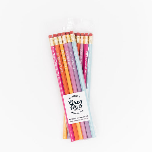 Grey Street Paper: Positive Affirmation Set of 6 Pencils