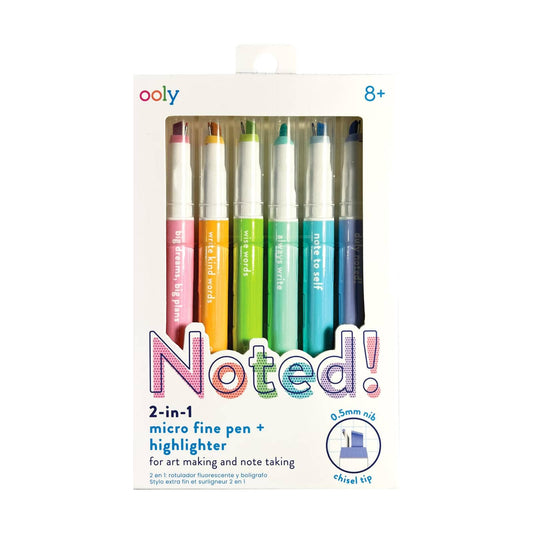 OOLY: Noted! 2-in-1 Micro Fine Tip Pens & Highlighters - Set of 6