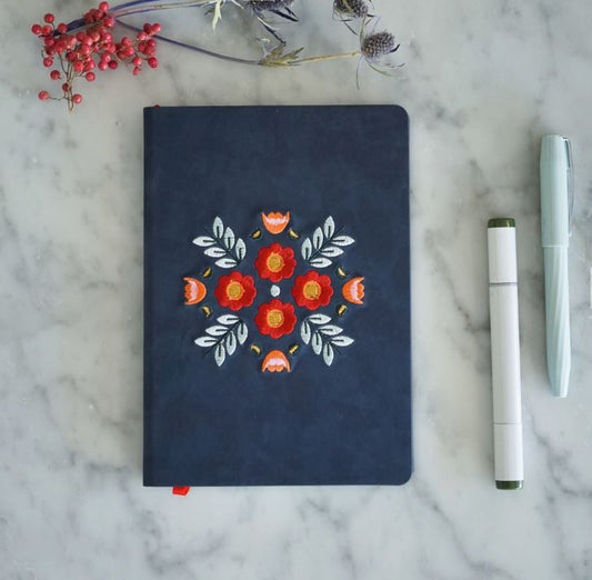 Denik: Evelynn Blue Embroidered Notebook Art Pouch with Elastic